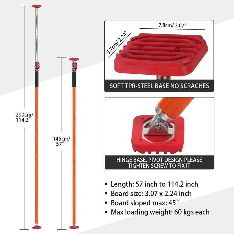 MOETER Adjustable Support Pole, Quick-Adjustable Telescopic Rod Support System, Supports Up to 154 lbs of Cabinet Lift Jacks, Dust Barrier Poles, Drywalls (2PACK 57~114INCH) - Image 2